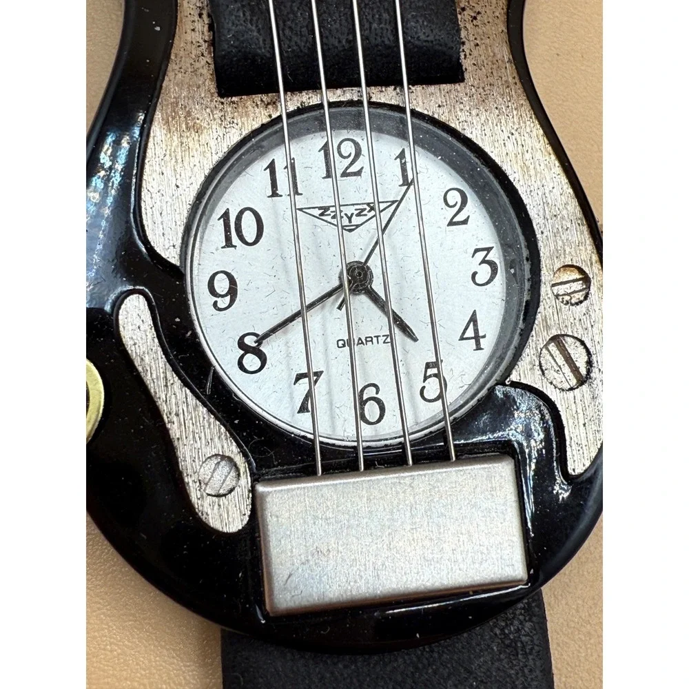 ZX Original 2001 Guitar Shaped Quartz Watch Case Black Silver Novelty Untested